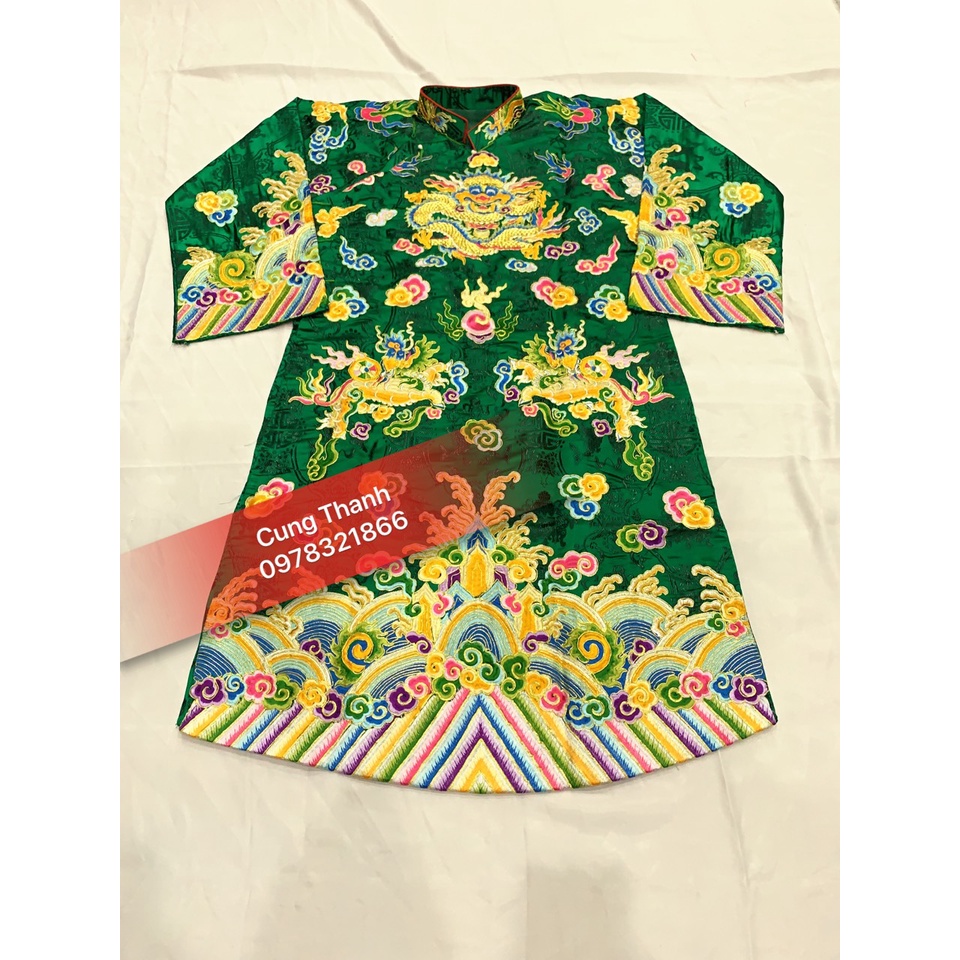 Áo Hầu Đồng Quan Lớn Đệ Nhị Giám Sát Màu Xanh Vải Gấm