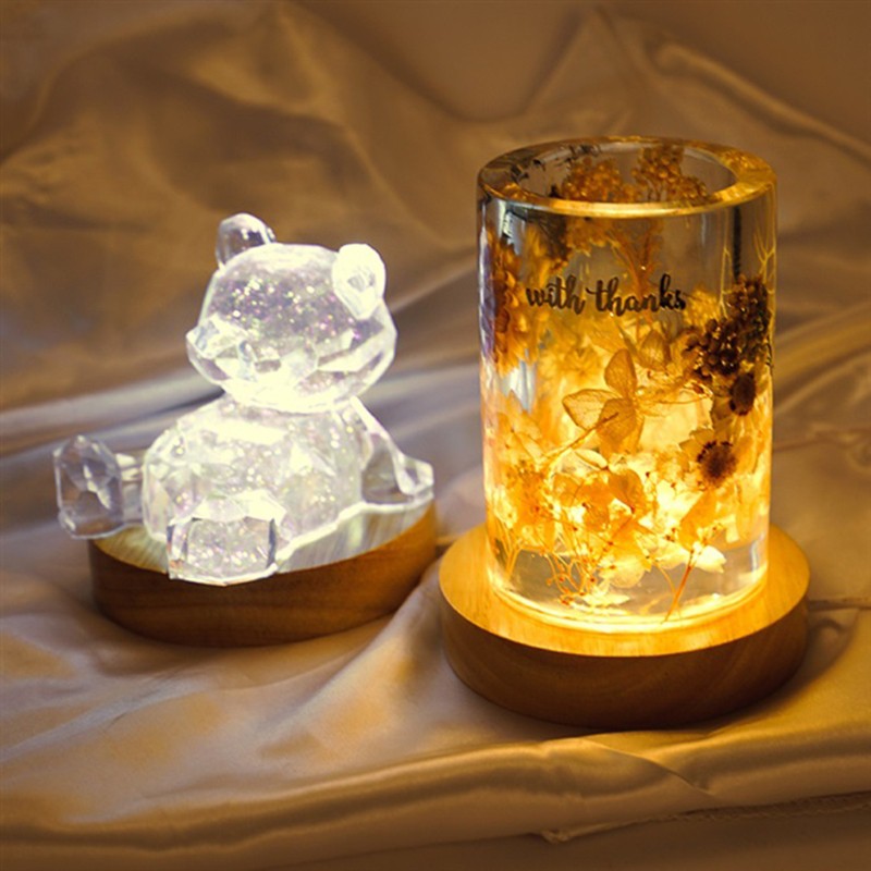 Đế Gỗ Trưng Bày Đèn Led Hình Tròn