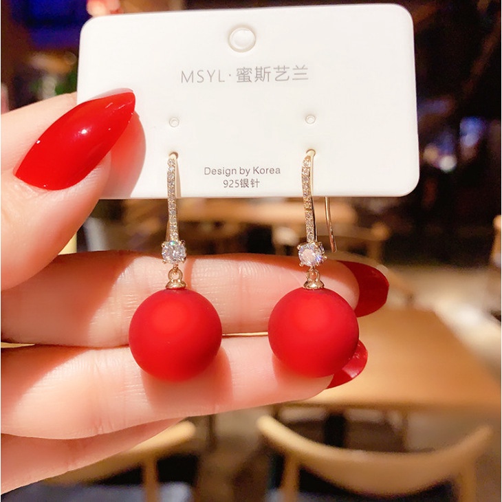 BÔNG TAI HẠT CHÂU ĐỎ HÀN QUỐC