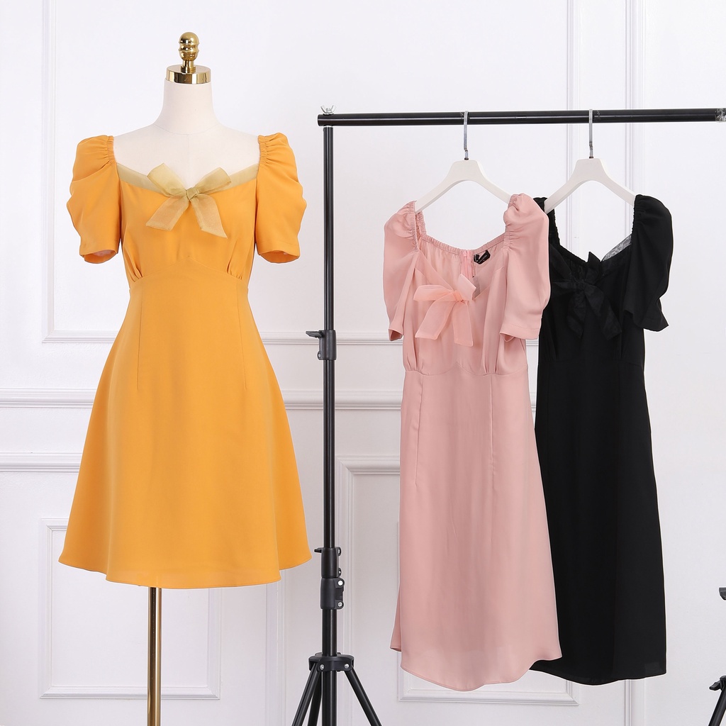 Đầm váy kiểu nữ tiểu thư dáng xòe, dễ thương, phối nơ ngực, hàng thiết kế chính hãng cao cấp TK Fashion - DK794
