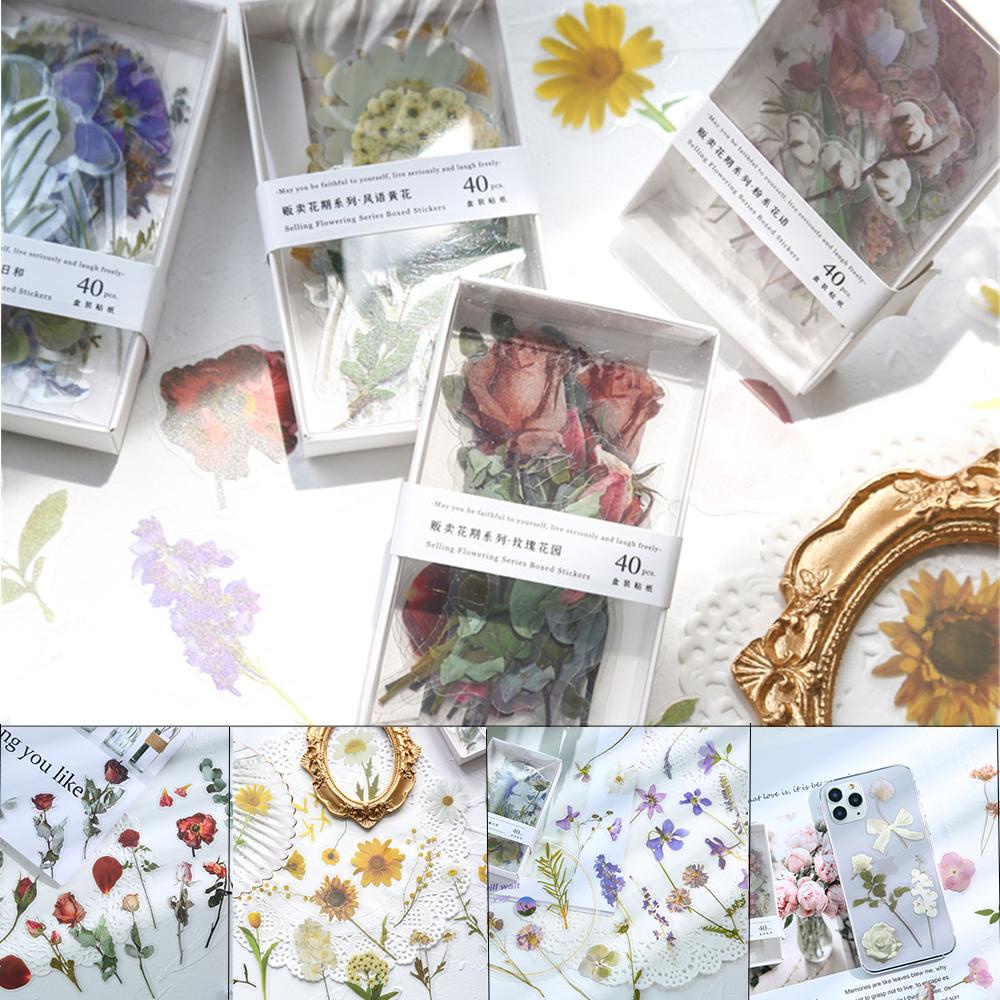 Hộp 40 Hình Dán Hoa Trang Trí Nhật Ký Phong Cách Vintage
