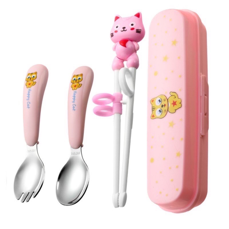 Bộ Muỗng Đũa Tập ăn cao cấp Họa Tiết Hoạt Hình Dễ Thương Cho Bé - KhoaiBaby