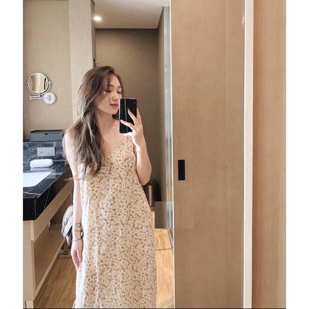 Váy 2 Dây Hoa Nhí Cam PEONYB Nữ [FREESHIP] 🌸 Đầm midi maxi mặc đi biển, dáng suông dài cổ tim bánh bèo Ulzzang 🌸  ྇