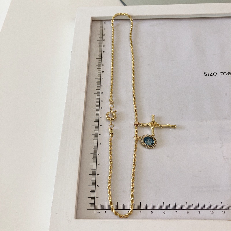 Dây chuyền mặt hình thánh giá đính đá opal màu xanh dương thời trang cho nữ 22814