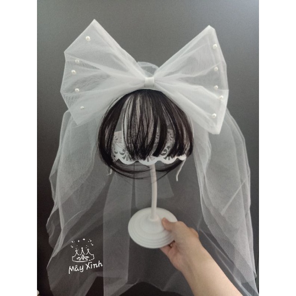 Lúp cô dâu nơ to đính hạt xinh cho bé - không kèm tóc