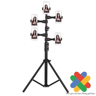 Chân LiveStream Cao 2m1 Kẹp 5 Điện Thoại Cùng Lúc - ChânTripod Kẹp 5 Điện Thoại Bán Hàng Online