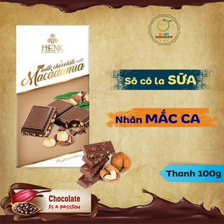 Socola sữa nhân hạt mắc ca thanh 100g | Henk Chocolate
