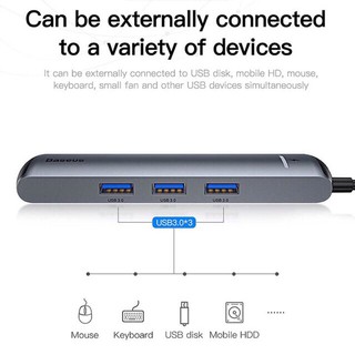 [BH 18THÁNG] Hub chuyển đổi Baseus 6 in 1 Smart Hub (Type C to 3x USB 3.0, HDMI 4K, LAN RJ-45, Type C PD)