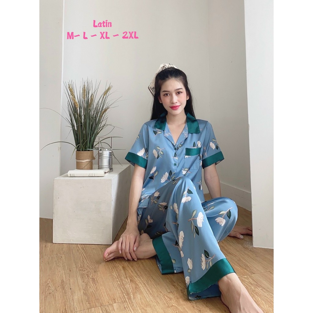 [Ảnh + video thật] Đồ Bộ Pijama thiết kế LỤA LATIN LOẠI 1 Size 50-65kg Áo cộc Quần dài siêu mát,nhẹ mềm mịn mướt