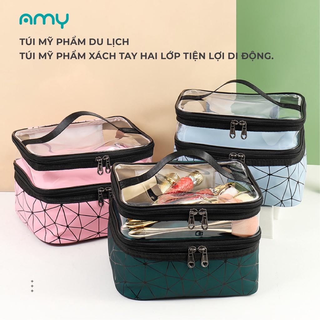 Túi đựng đồ trang điểm, mỹ phẩm du lịch Amy Beauty dạng hộp trong suốt, chống thấm nước TMP-03