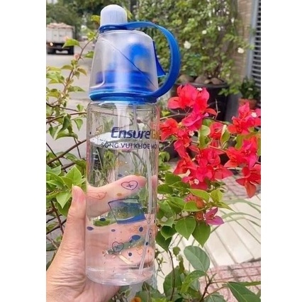 Bình nước nhựa 600ml có ống hút, phun sương hàng khuyến mại tiện dụng đi làm, đi học