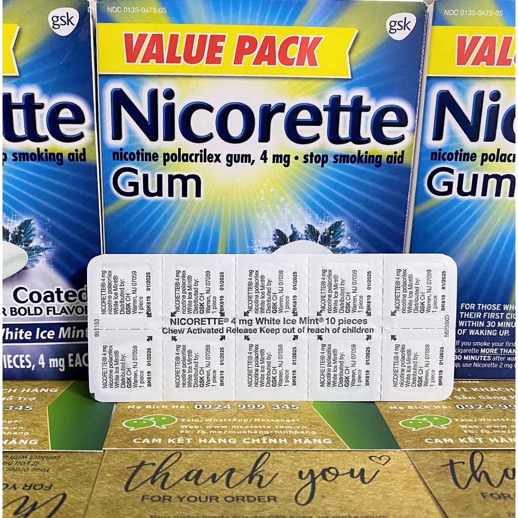 Vỉ 10 viên kẹo cai thuốc Nicorette 4mg vị bạc hà