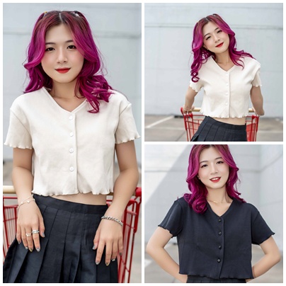 Áo Croptop Nữ Bèo Cổ V SIRI Tay Ngắn Form Rộng Ulzzang (4 Màu)