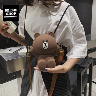 (Rẻ Mà Chuẩn) Túi Đeo Chéo GẤU BROWN Silicone ( có 1 dây vải và 1 dây xích )