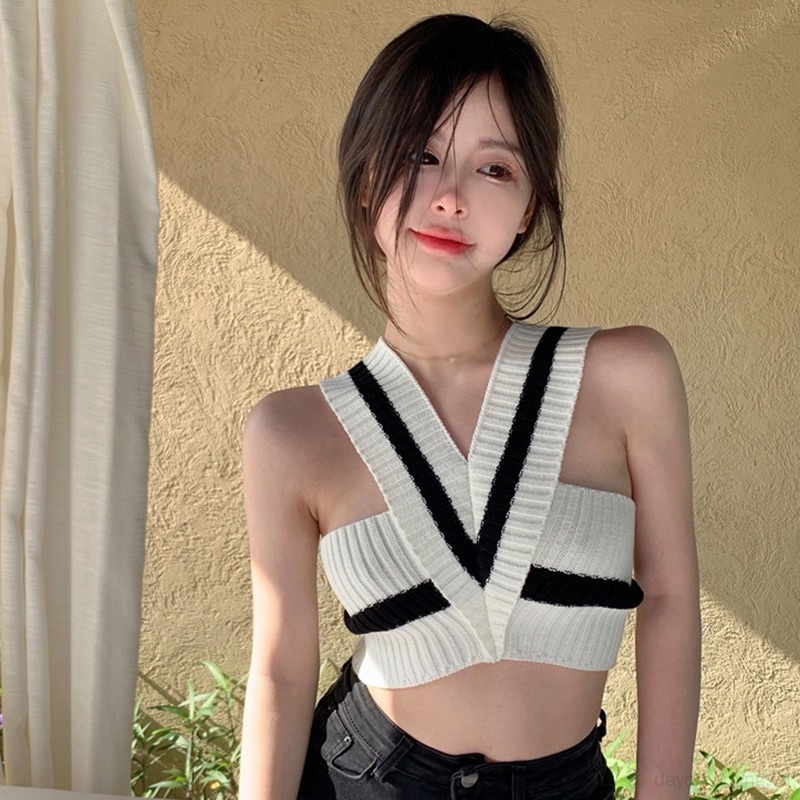 Áo Croptop Dệt Kim Sát Nách Cổ Chữ V Ôm Dáng Siêu Nhẹ Thời Trang Cho Nữ