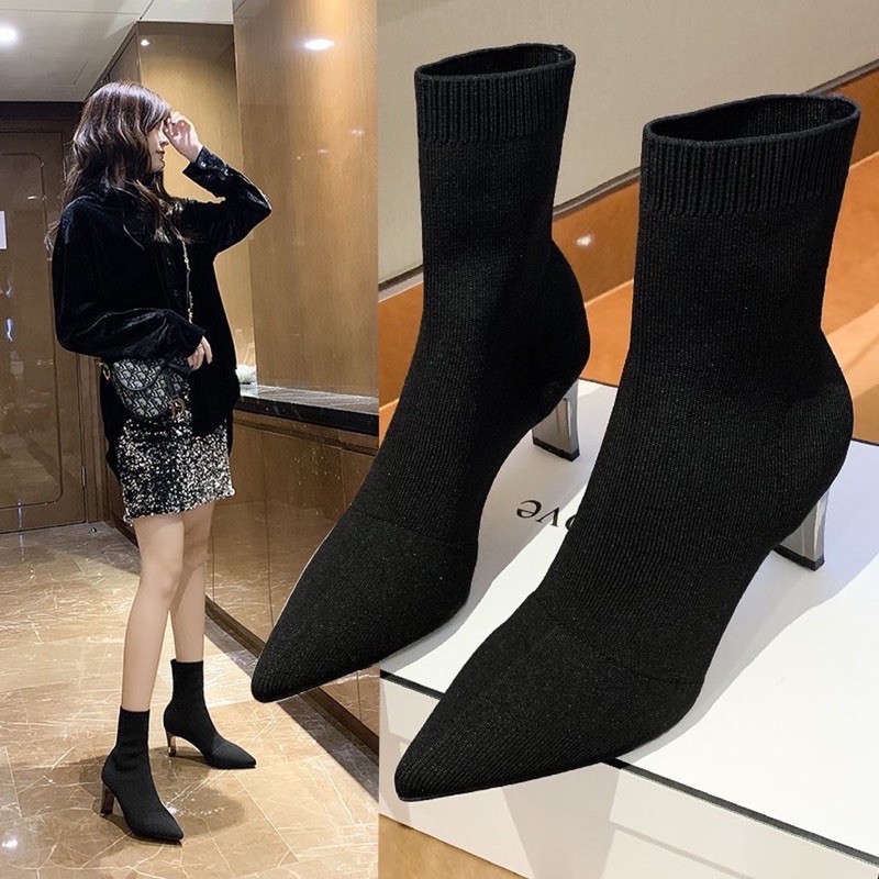 Bốt len gót mảnh tráng gương cao cấp