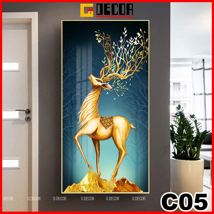 Tranh treo tường canvas 1 bức phong cách hiện đại Bắc Âu 05, tranh hươu tài lộc trang trí phòng khách, phòng ngủ, spa