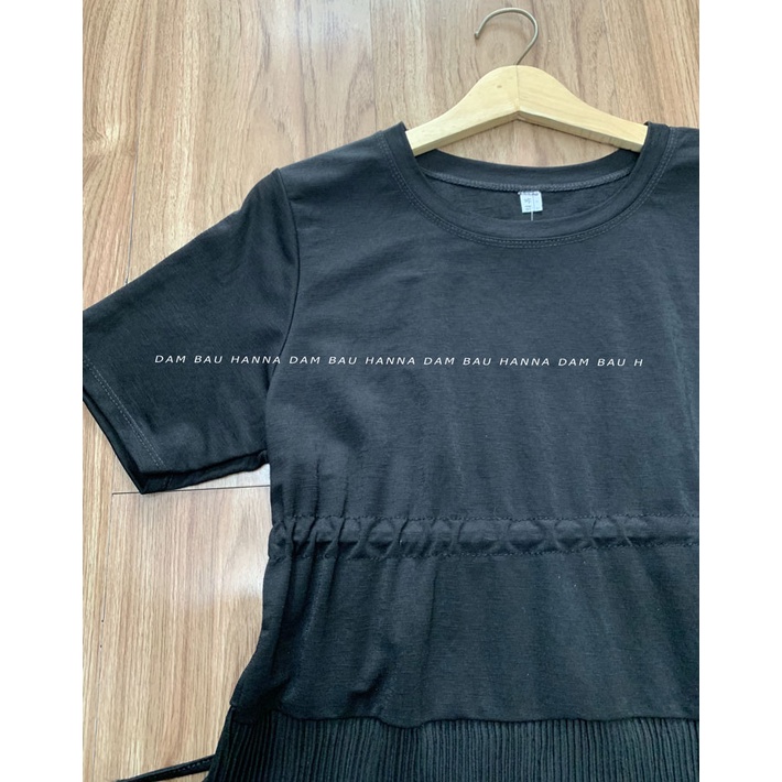 [HANNA] Đầm bầu thun cotton dập ly mặc bầu và sau sinh size 75kg co dãn thoải mái thoáng mát dáng dài dễ thương
