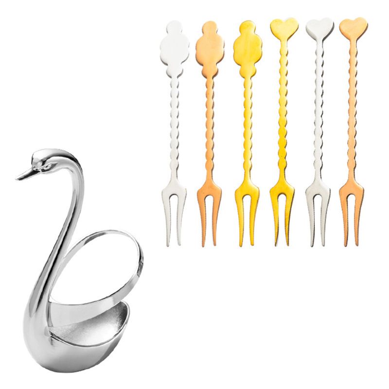 Nĩa Ăn Trái Cây Hai Đầu Bằng Thép Không Gỉ Phong Cách Bắc Âu Cổ Điển