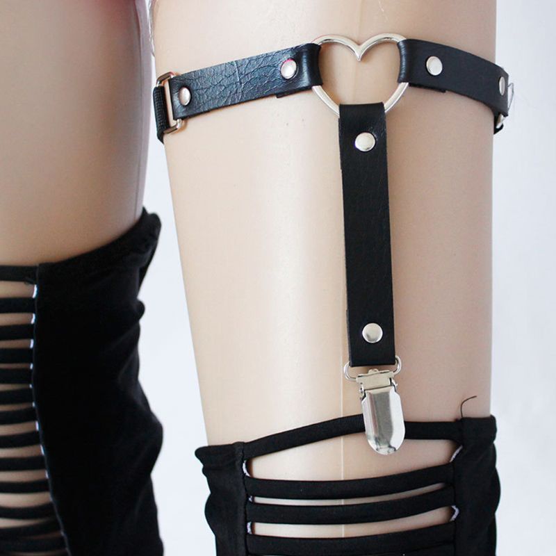 Đai đeo đùi XIXI co giãn hình trái tim phong cách punk gothic cho nữ