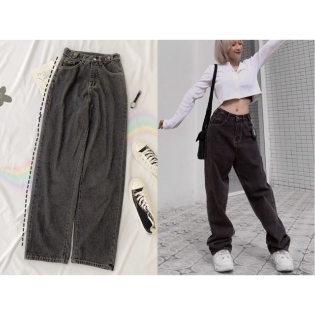 Quần Simple Jean Ống Rộng Đen Unisex