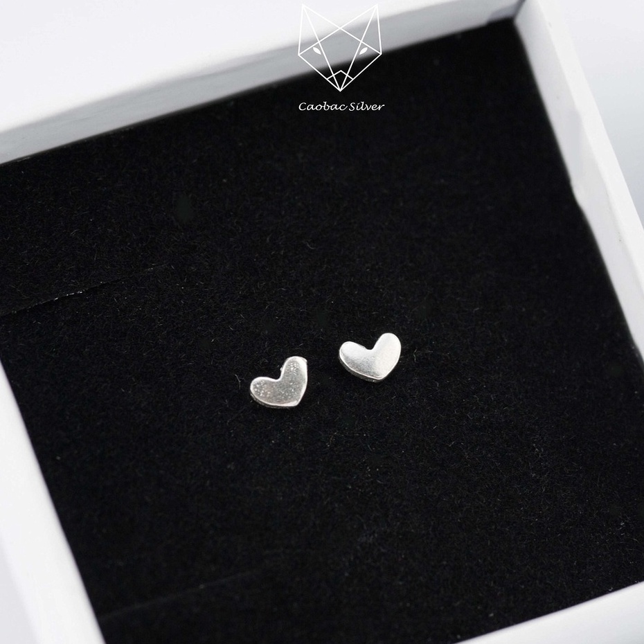 Khuyên Tai Bạc Ta Nữ CaoBac Silver Nụ Bạc Ta Hình Trái Tim Trơn Không Đá Mini Đơn Giản Nhẹ Nhàng Basic Khuyên Cho Bé