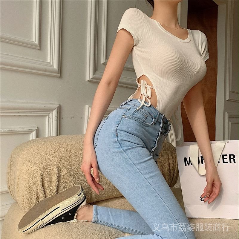 Bộ Áo Liền Quần Tay Ngắn Cổ Tròn Màu Trơn Cột Dây Thời Trang Mùa Hè Cho Nữ | BigBuy360 - bigbuy360.vn