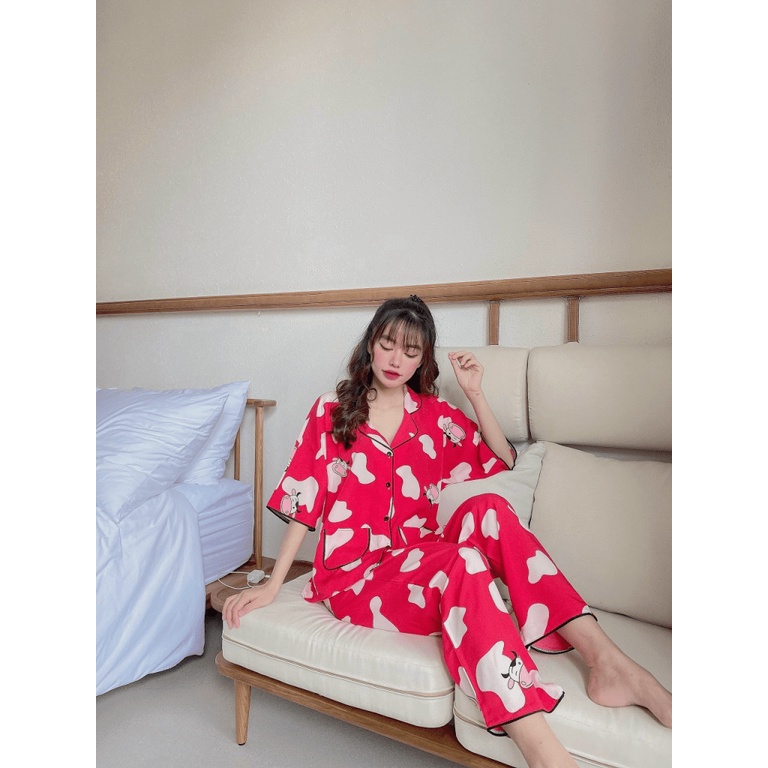 Bộ Pijama Nữ 4 Màu Áo Tay Ngắn Kết Hợp Quần Dài Chất Lụa Mềm Mát Form Rộng Mặc Thoải Mái [NEW UNISEX]