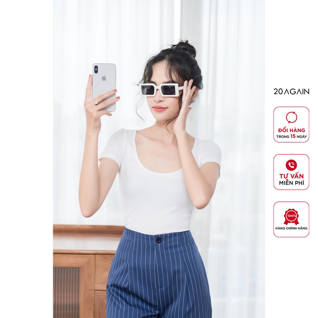 Áo phông nữ ngắn tay dáng ôm 20AGAIN, chất thun gân co giãn tốt ATA2069