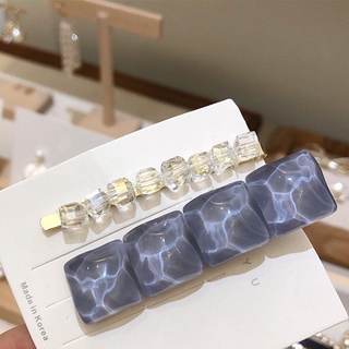 Set 2 kẹp tóc đá pha lê vuông phong cách Hàn Quốc