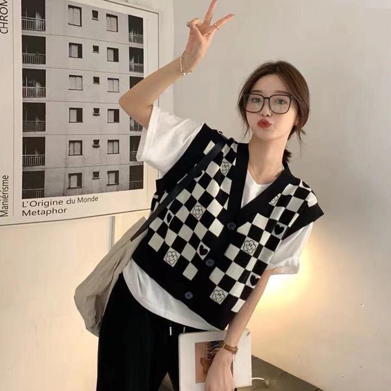 Áo croptop dệt kim sát nách cổ chữ V phong cách retro Hàn Quốc cho nữ | BigBuy360 - bigbuy360.vn