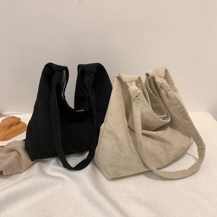 Túi tote vải nhung đeo chéo khóa nút bấm, xinh xắn, phong cách trẻ trung