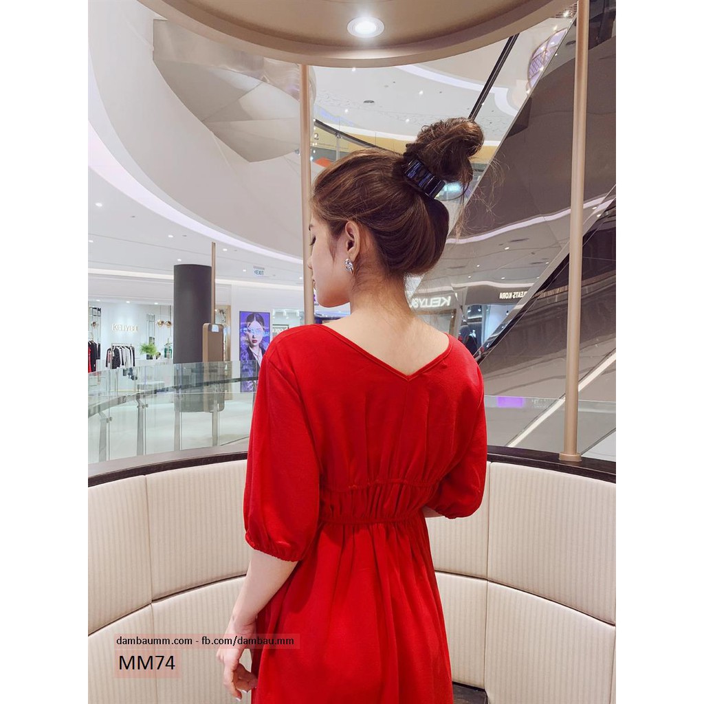 [GIÁ SỐC] Đầm bầu xinh ,váy bầu thời trang maxi cổ tim nhún ngực đỏ đô M&M MM74