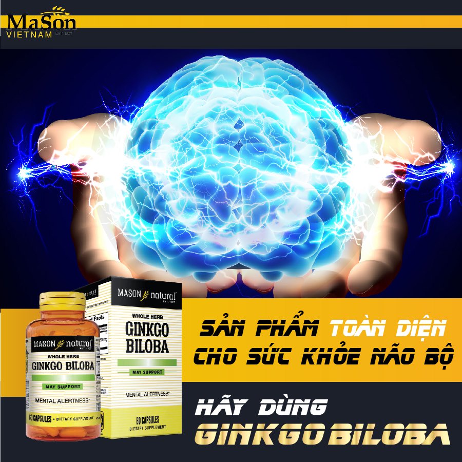Viên uống bổ não Mason Natural Ginkgo Biloba 125mg hỗ trợ tăng cường trí nhớ tăng tuần hoàn máu giảm đau đầu chóng mặt