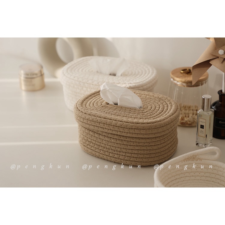 Hộp đựng khăn giấy bằng dây cotton bện phong cách Nhật Bản sáng tạo