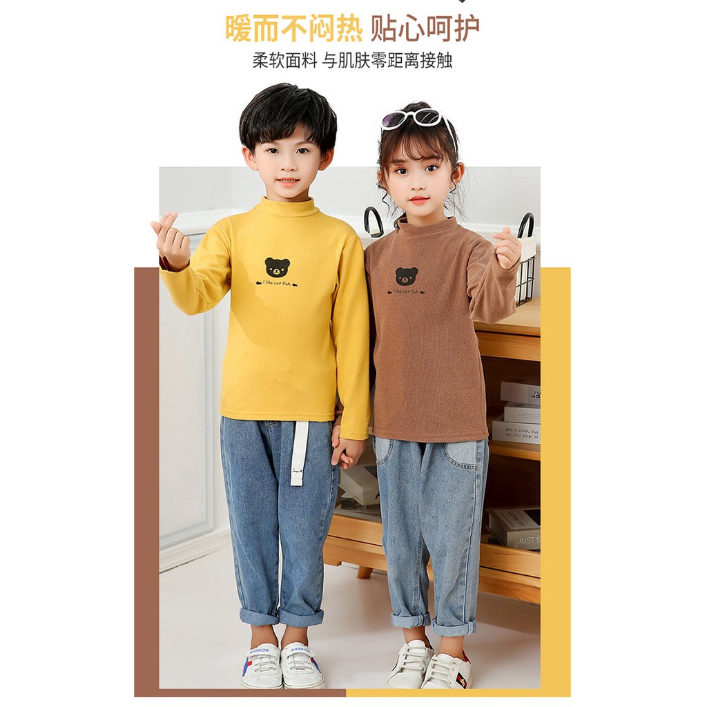 Áo Thun Tay Dài Cổ Cao 100-150cm Giữ Ấm Thời Trang Thu Đông Cho Bé