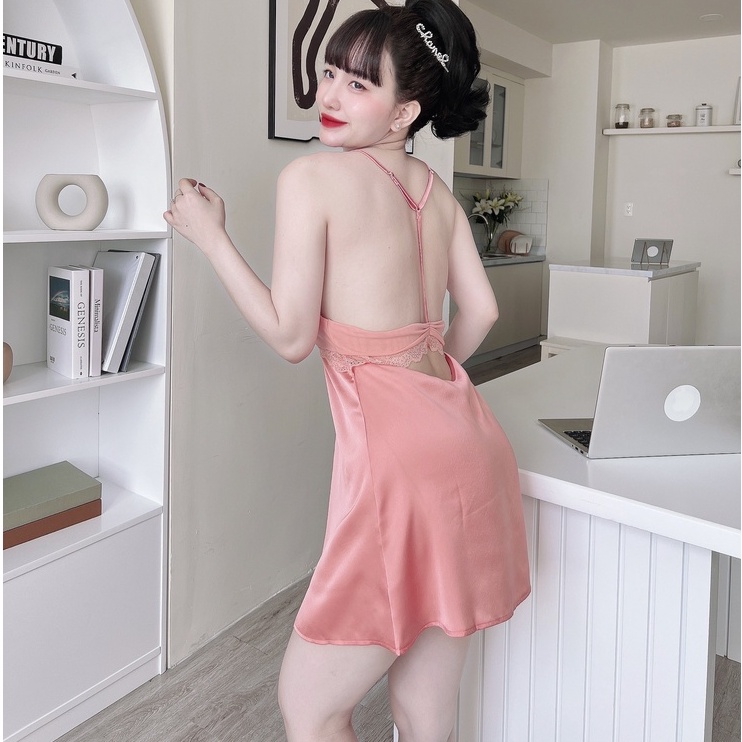 Váy Ngủ Nữ Chữ T Kèm Quần Chíp SOJUN Chất Satin Dưới 60Kg