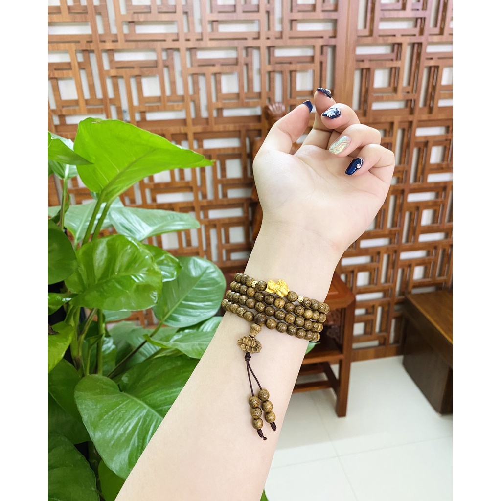 Chuỗi Trầm Hương 108 hạt Tốc mix Charm Bạc S925 Nghê, Hồ Ly, Hoa Sen - Vòng tay nam nữ tự nhiên [ẢNH THẬT]