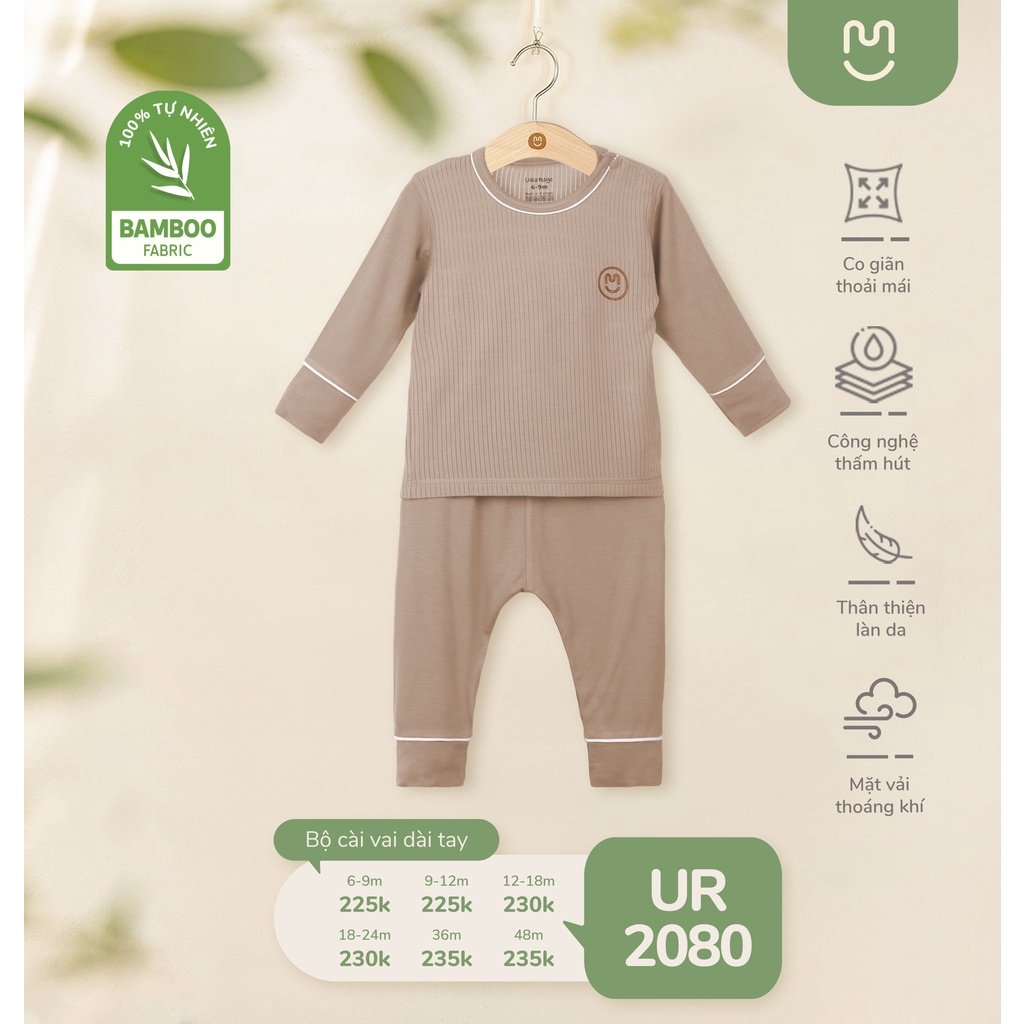 Bộ dài tay mỏng cho bé Ualarogo 6 tháng - 4 tuổi vải sợi tre Bamboo co giãn giữ nhiệt cúc vai 2080