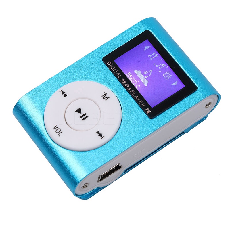 Máy nghe nhạc mini MP3 có màn hình LCD và kẹp kim loại hỗ trợ thẻ nhớ TF SD