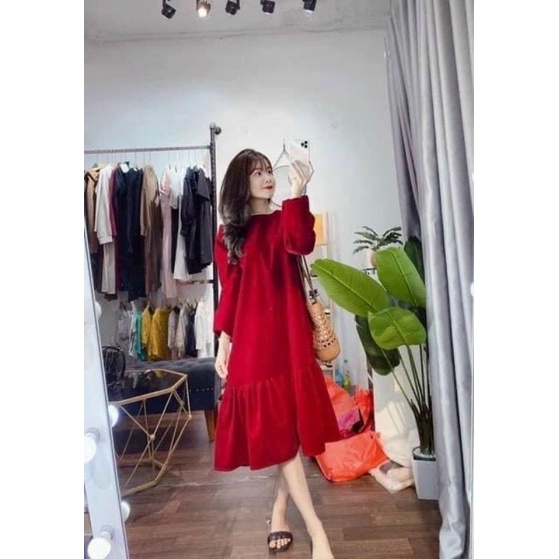 Váy bầu thu đông thiết kế dự tiệc đẹp sang chảnh chất nhung