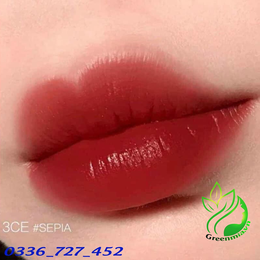Son Kem Lì 3CE Sepia - Màu Đỏ Gạch Đậm 4.6g Blur Water Tint Siêu Lì Không Lem