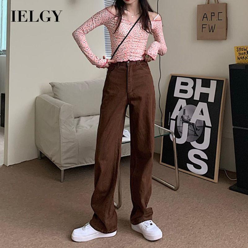 IELGY Quần Jeans Mỏng Ống Suông Eo Cao Phong Cách Hàn Quốc Sành Điệu Cho Nữ