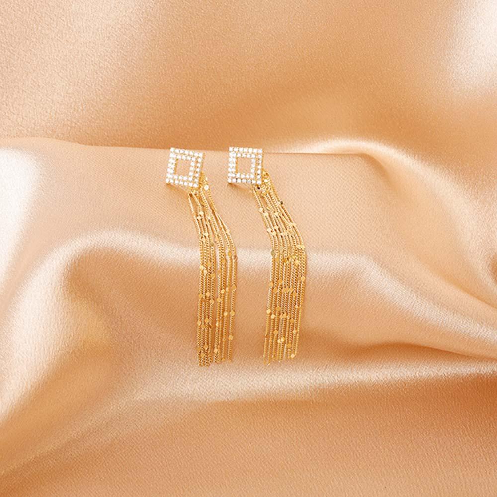 VANES1 Khuyên Tai Dáng Dài Mặt Hình Học Phối Tua Rua Phong Cách Mới Cho Nữ S925