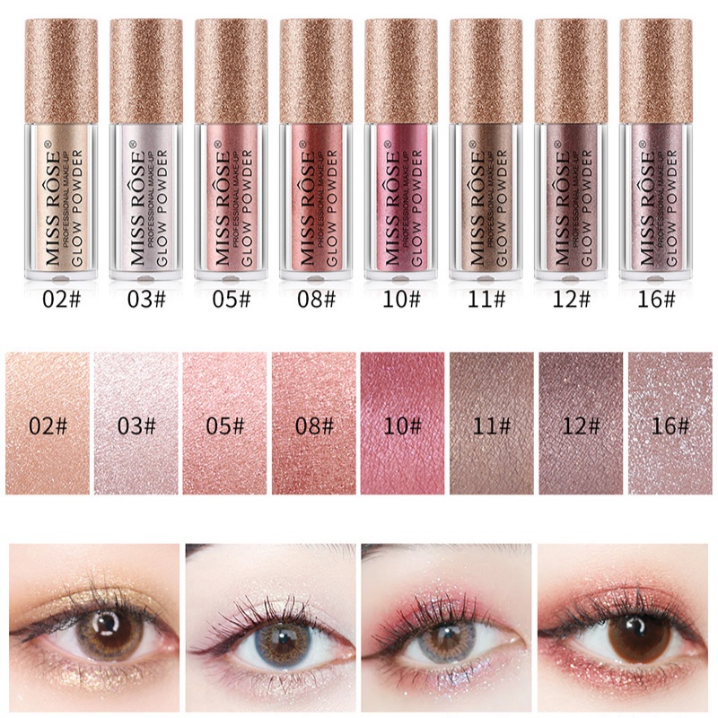 [Hàng mới về] Phấn trang điểm mắt MISS ROSE đầu con lăn màu đơn ánh ngọc trai lấp lánh dành cho người lười