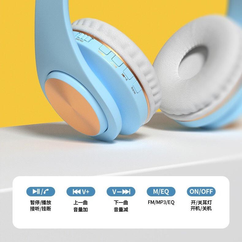 Tai Nghe Bluetooth Không Dây Hình Tai Mèo Dễ Thương