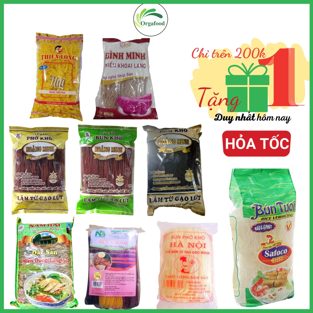 Bún tươi Safoco 300g, bún gạo lứt Hoàng Minh, Phở gạo lứt, miến dong Nam Hải, Miến khoai lang, bún khô, phở khô, nui