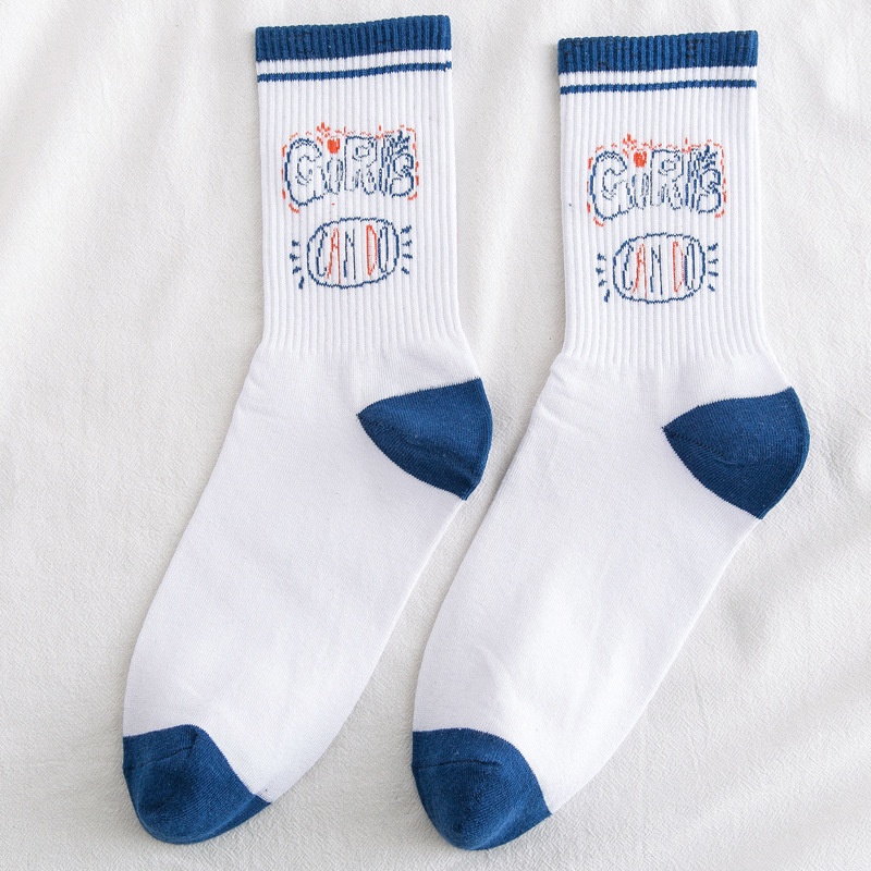Vớ nữ cổ cao, tất nữ cổ cao cute họa tiết cô gái tone trắng xanh giá rẻ M49
