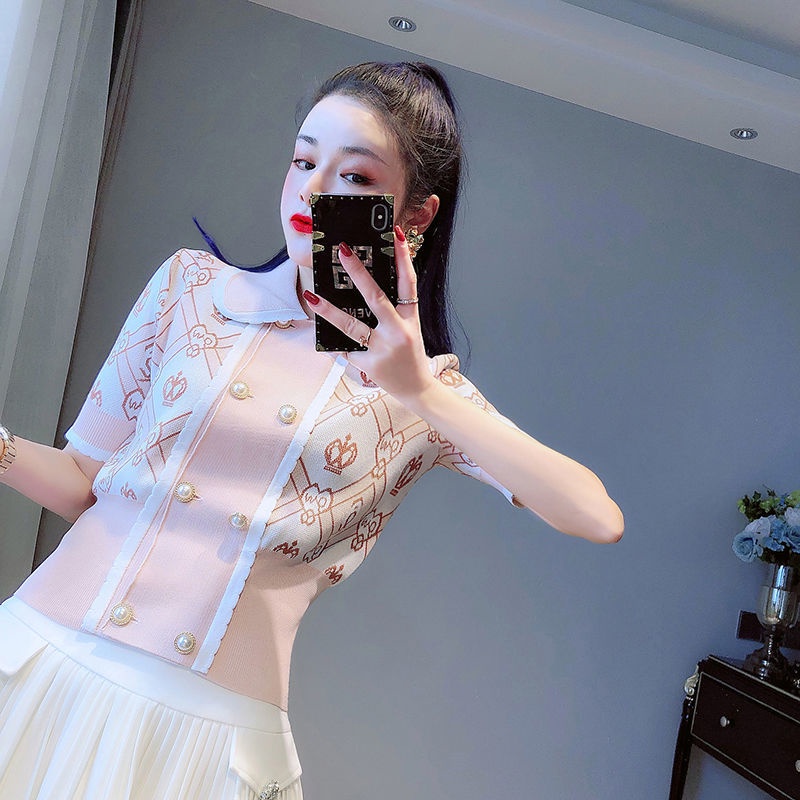 Áo Dệt Kim Tay Ngắn Cổ Búp Bê Ôm Dáng Thời Trang Mùa Hè Xinh Xắn Cho Nữ