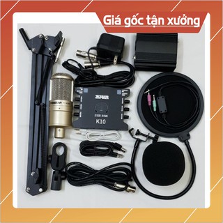COMBO Bộ Mic Thu Âm Livestream Mic Pc K200, Sound k10, Dây livestream tốt, Chân Kẹp Míc, Màng Lọc Âm